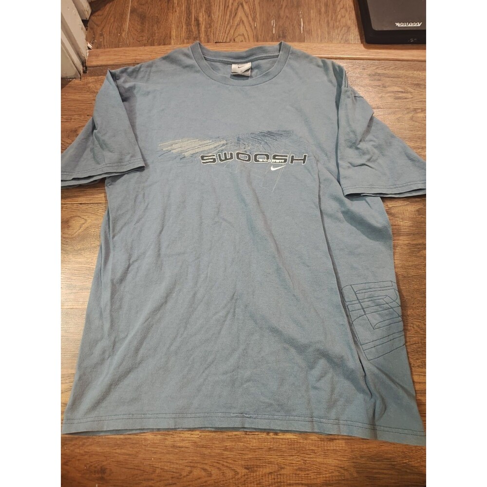 VTG Y2K Gray Tag Nike Swoosh Light Blue Tee Shirt Mens Medium Vector Graphics